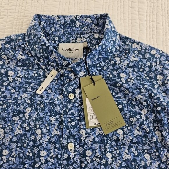 Blue Floral Shirt Men's L Slim Fit Long Sleeve Button-Down NEW Goodfellow NWT - Picture 5 of 15